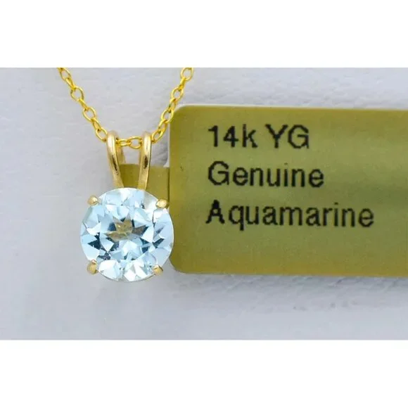 Genuine 1.07 Ct Aquamarine Pendant 14k Yellow Gold - Picture 1 of 5